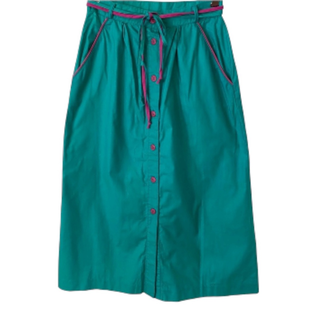 Vintage 80s 90s Cotton Button Front Long Pencil Skirt Teal Purple 9/10